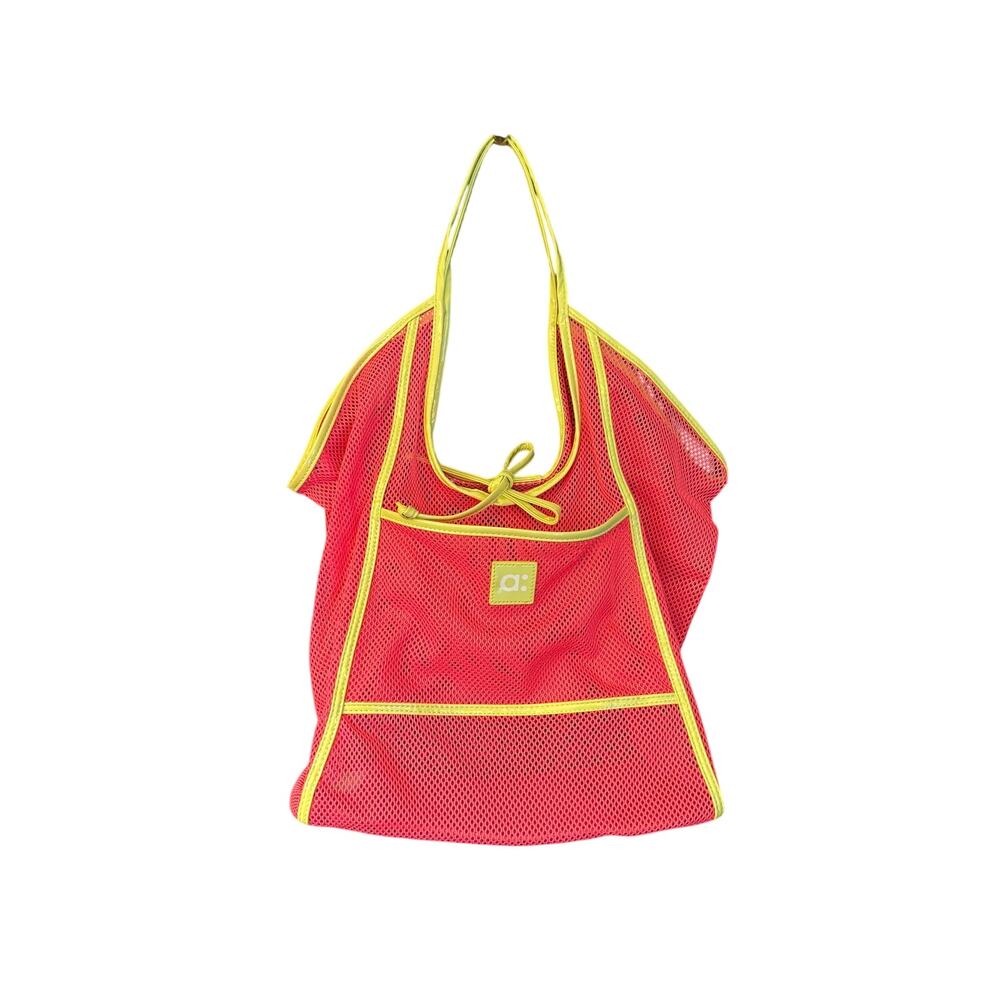 Amika Beach Bag Tote Coral Pink Lime Green Mesh Oversized Pool Gym Travel Bag
